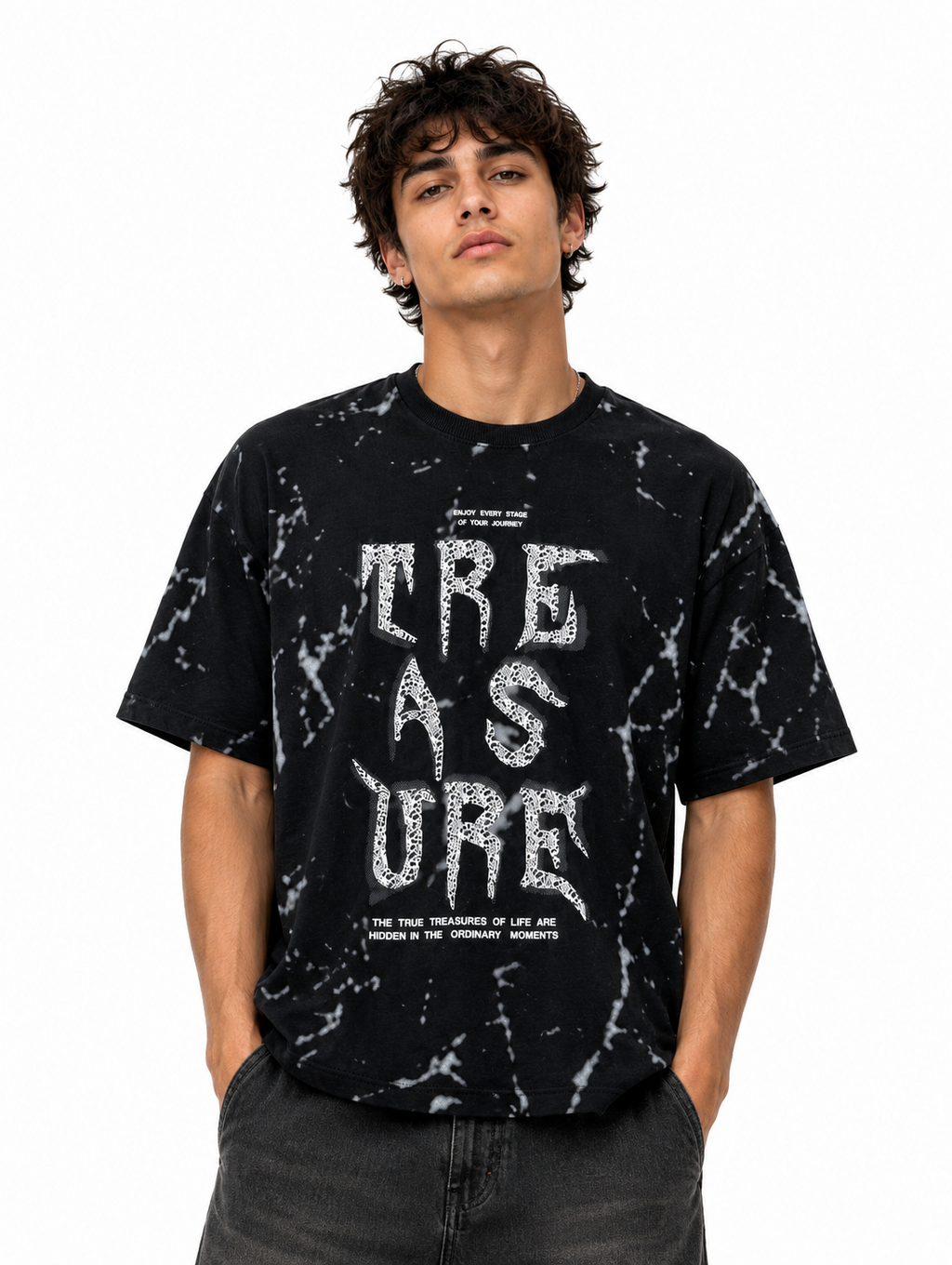 Treasure Graphic Tee - Marble Wash Black