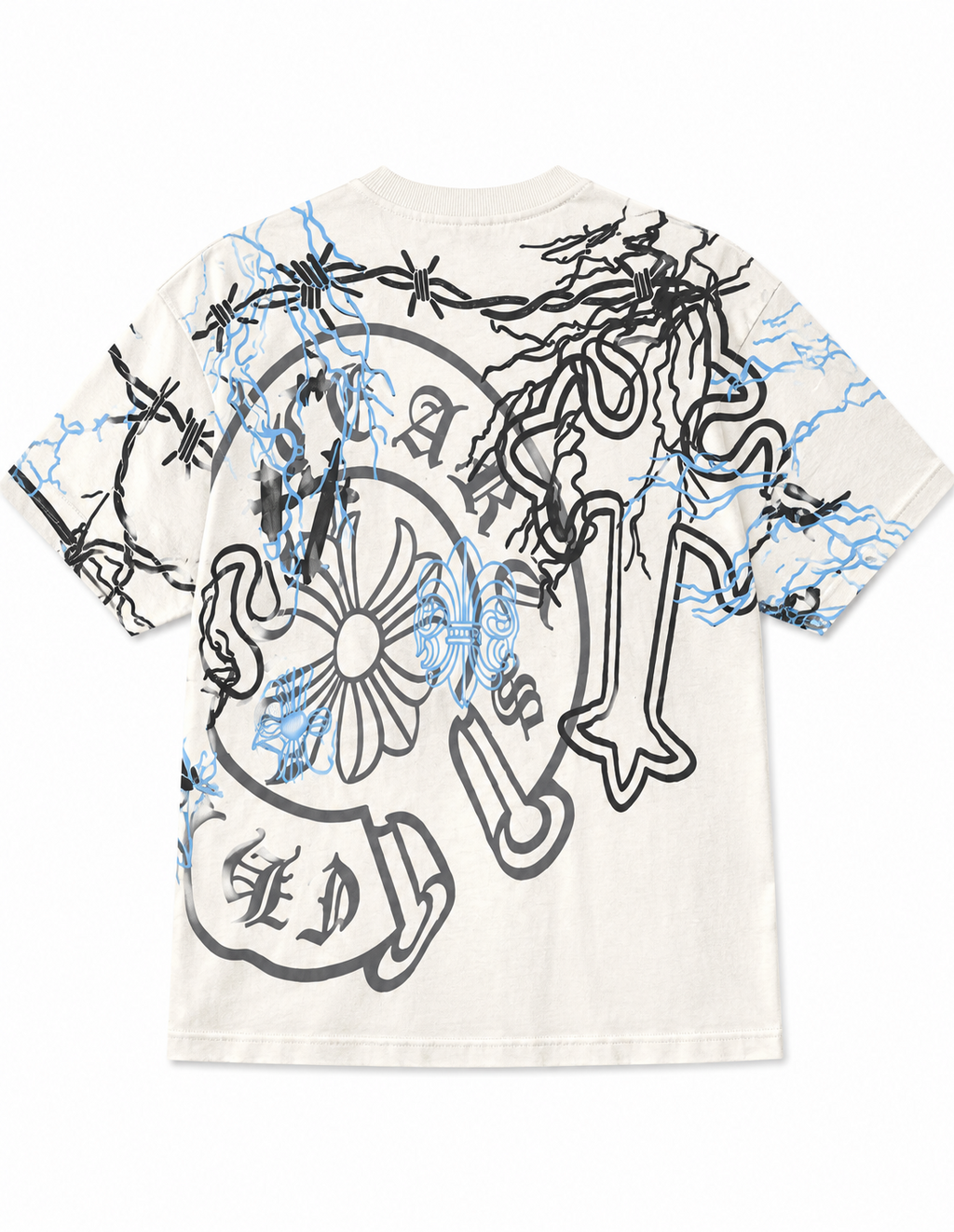 Gothic Cross & Lightning Graphic Tee - White