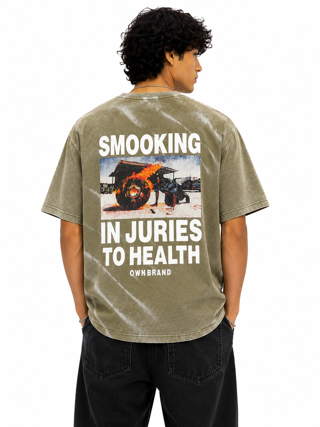 Smooking Graphic Tee - Olive Tie-Dye