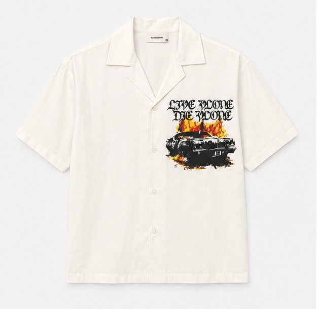 Burning Car Graphic Camp Shirt