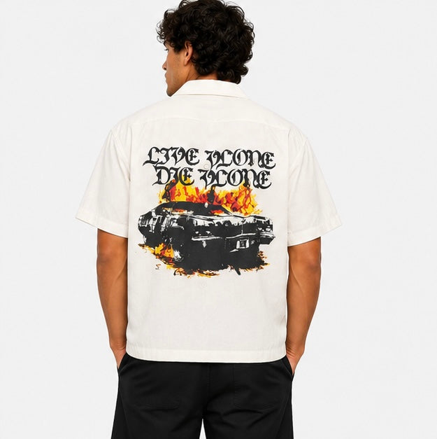 Burning Car Graphic Camp Shirt